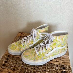 Vans Women's Sk8-Hi Tapered Canvas High Top Sneaker in Lovely Swirl Lime Cream